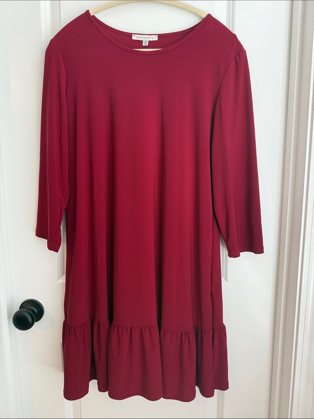 Wine Long-Sleeve Ruffle-Hem Dress by Brand - Elegant Everyday Style
